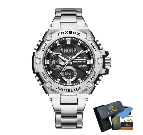 LIGE Original Digital Quartz Watch Men Fashion Stainless Steel Anti-Rust Band LCD Waterproof Sport Chronograph Wristwatches SILVER BLACK