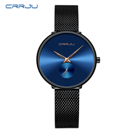 CRRJU Women's Watch Top Luxury Brand Fashion Business Analog Quartz Stainless Steel Waterproof 2165 X BLACK BLUE