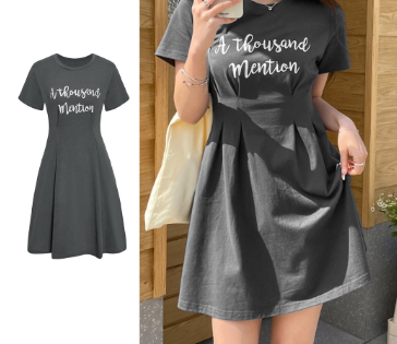 Lovito Women Casual Plain Pleated Printing Dress L68ED336 Grey