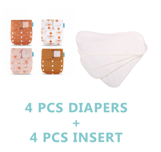 Happyflute 4Pcs Pocket Diapers Plus 4 Pcs Microfiber Insert Reusable Washable Ecological Cloth Diaper Fit 3 15kg Baby Set 24