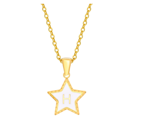 Vnox A-Z Letter Star Shope Pendant Necklace for Women,18K Gold Initial Stainlss Steel Jewelry Accessories Gift H