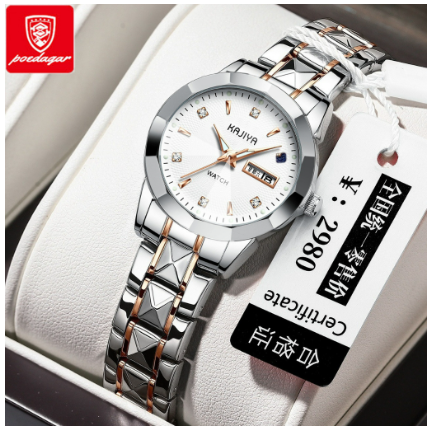 POEDAGAR luxury watch for woman water proof 2023 sale original fashion stainless steel calendar luminous display quartz business watch WHITE