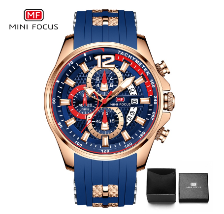 Mini Focus Sports Watch Men Waterproof Quartz Chronograph Silicone Fashion GOLD BLUE