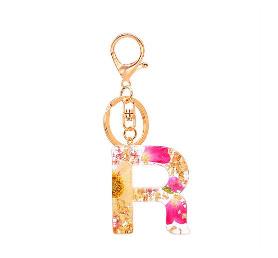 A-Z 26 Letter Pendant Keychains Resin Dried Flower Alphabet Keyring Charm Women Cute Bag Ornamant Accessories Gifts R