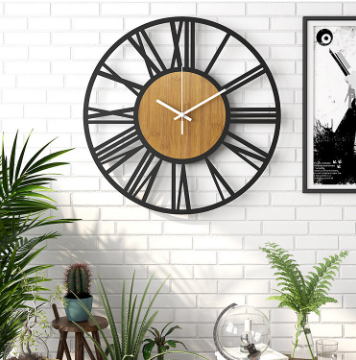 【COD】Modern Minimalist Creative Iron Wood Roman Wall Clock 16 Inch Room Iron Decorative Wall Clock