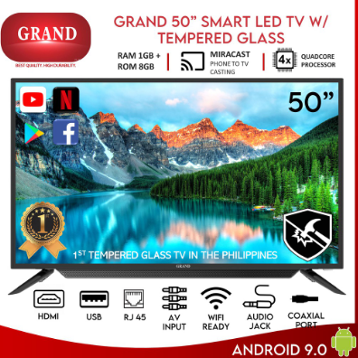 GRAND 50" 4K UHD Smart Led TV w/ Tempered Glass