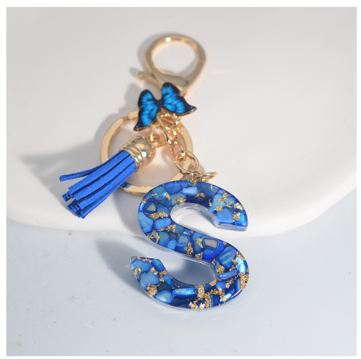 Fashion Butterfly 26 Initials Keychain Exquisite Blue Stone Filled Letter Keyrings Exquisite Alphabet Pendant Bag Ornament Gifts S