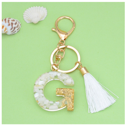 1Pc Gold Tassel Alphabet Keychain English Letter Keyring Glitter Gradient Resin Gold Leaf Crafts Car Mirror Handbag Charms G