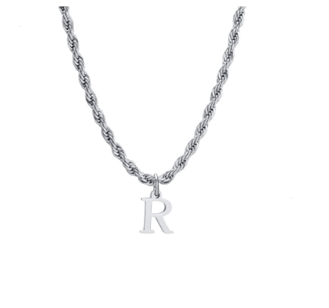 Meaeguet Fashion Letter Necklace A-Z Pendant Necklace for Women Men Stainless Steel Silver Choker Initial Necklace Accessories R