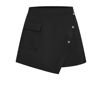 Lovito Women Casual Plain Asymmetrical Button Front Shorts LNE29231 Black