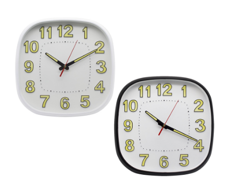 At Home Square Luminous Silent Nordic Wall Clock 12" Inches Glow Dark Easy Read Analog Living Room