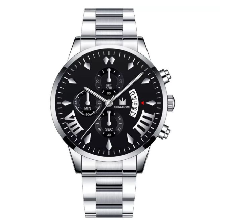 Fashion Men's Automatic Calendar Stainless Steel Analog Watch Business Waterproof Casual Men Quartz Wristwatches Relo Ng Kalalakihan SILVER BLACK
