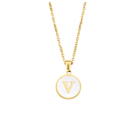 A-Z English alphabet Necklace Simple Alloy Letter Necklace Round Pendant Pendant Chain V