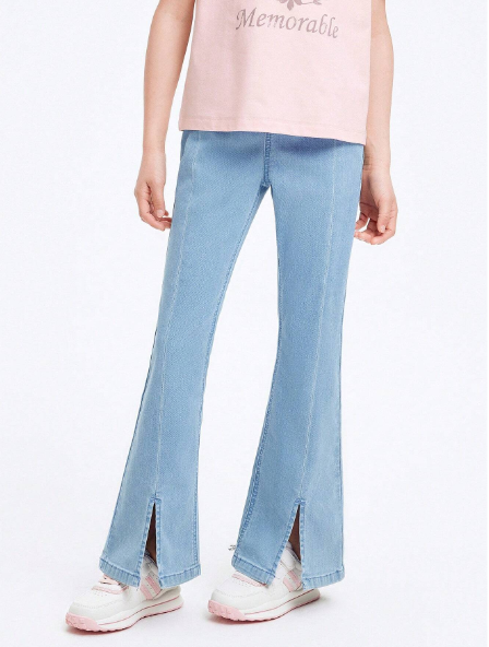 Balabala Girls' Jeans, Children's Pants, 2024 New Summer, Medium And Large Kids, Stylish Bell-Bottom Trousers, Trendy