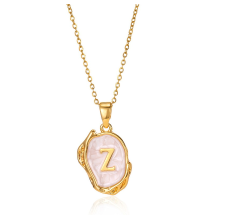 26 English Letter Necklace with Irregular Oil Drop Letters Pendant Necklace Chain in Gold Z