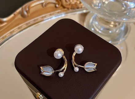 Original Design 18k Gold Plated Opal Tulip Earrings Couture Jewelry Accessories Collection