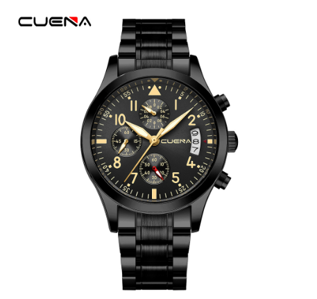 New Original CUENA Men's Watches Fashion Creative Small Dial 41CM Casual Business Sports Stainless Steel Waterproof Quartz Analog BLACK GOLD