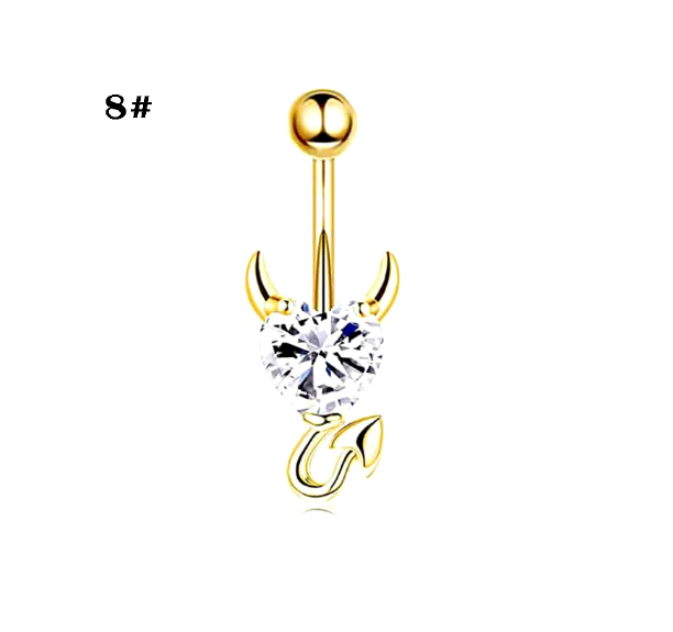 Gold Belly Button Ring with Diamonds and Zirconia Belly Button Clasp Piercing Belly Button Nail