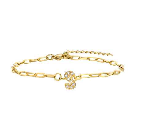 Vnox 18K Gold Zircon Initial Bracelet,Letter Charm Link Stainless Steel Flat Cross Bracelet S