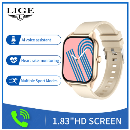 LIGE Original Smart Watch Men Women 1.83 inch HD Screen Bluetooth Call Smart Bracelet Men Health Monitor Sport Watch SILICONE WHITE