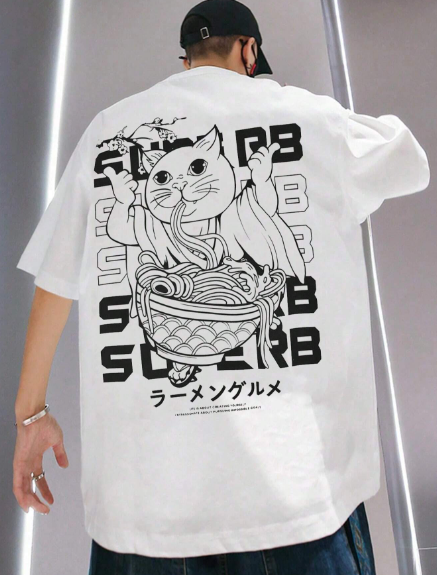 Manfinity EMRG Men T-Shirts Baggy Crew Neck Drop Shoulder Short Sleeve Graphic Tee Japanese Fashion Summer Polyester