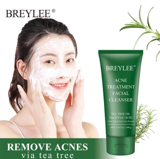 BREYLEE Tea Tree Acne Treatment Facial Cleanser Remove Pimple Control Oil Smooth Moisturize 100g