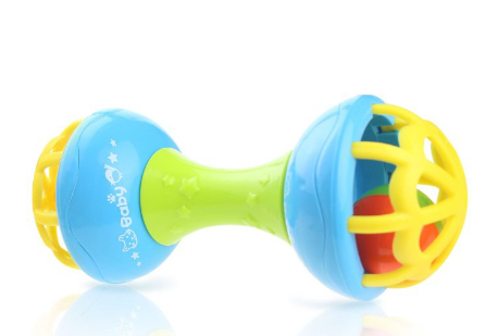BABA Baby Soft Silicone Doubleheaded Teether Biting Grabbing Rattle Toy