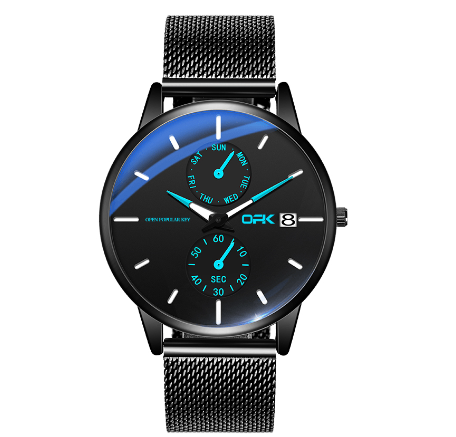 OPK Watch For Men Original Waterproof Digital Sports Wrist Stainless Steel Multi-function Chronograph Ultra-thin Quartz Watch BLUE DIAL