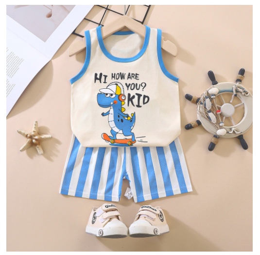 For Baby Boys & Kids Sleeveless Shorts Set Pure Cotton Summer Outfits For Boy S14