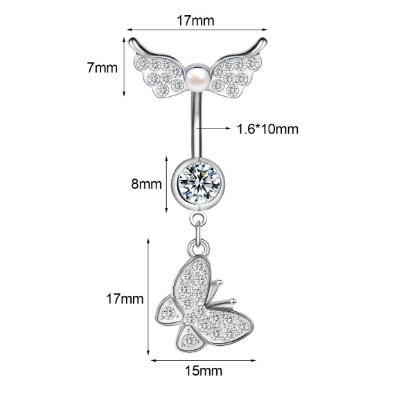 1PC Stainless Steel Navel Ring Crystal Pendant Navel Piercing Butterfly-pattern Wing-shape Heart-shape Prevent Allergy Navel Ring S12