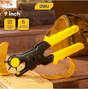 Deli 6 Sizes Leather Hole Puncher 9" Leather Hole Revolving Punch Pliers Belt Hole Puncher EDL1919