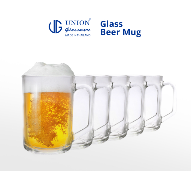 UNION GLASS Clear Glass Beer Mug Beer Lovers 440ml | 15oz [Set of 6]