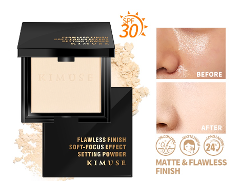 KIMUSE Oil Control Waterproof Flawless Matte Finish Powder With Mirror Soft-Focus Effect Setting Powder Black Gold Galaxy Collection
