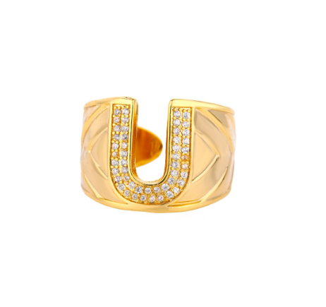 Fashion Initial Letter Rings For Women Finger Adjustable A-Z Alphabet Ring Jewelry U