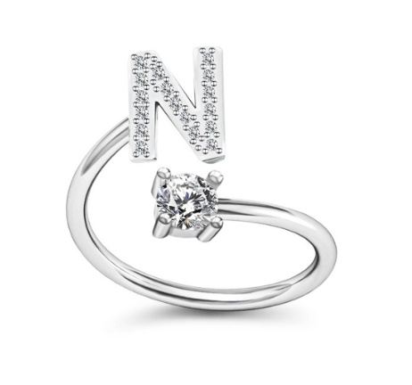 Simple Rhinestone 26 Letter Rings For Women Sliver Color Initials Adjustable Ring Opening Finger Accessories Wedding Jewelry N