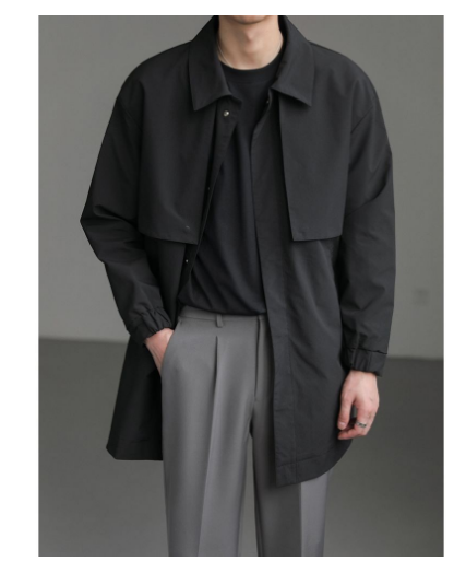 Coat Loose Men's Casual Spring and Autumn High Sense Trendy Tops Overcoat and Trench Coat Lapel Mid-Length Korean Style2024