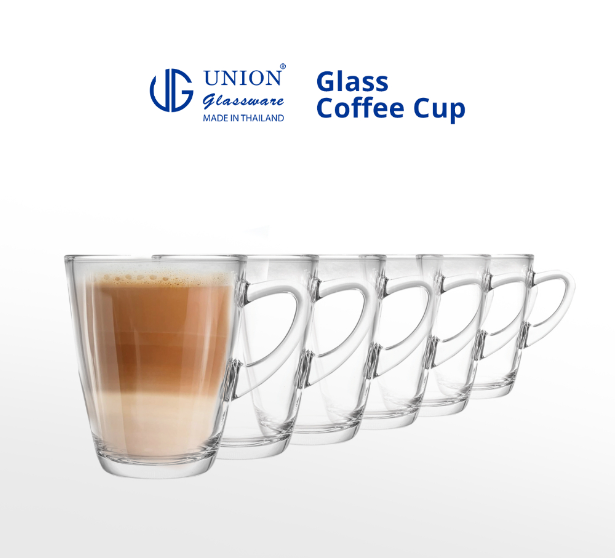 UNION GLASS Clear Glass Cup Coffee Tea Hot Chocolate Milk Drinking Glass 334ml | 11.2oz [Set of 6]