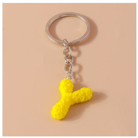 Fashion Rose 26 Letter Keychains Sweet Flower A-Z Alphabet Keyrings For Women Handbag Pendant Ornaments Jewelry Accessories Y