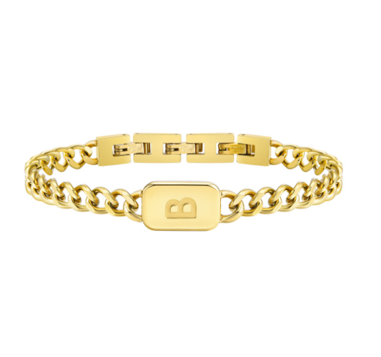 Vnox Letter Cuban Chain Bracelet for Women Men18K Gold Initial Name Stainless Steel 7MM Bracelet Chain Couple Gift Jewelry B