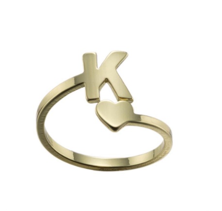 Fashion Heart 26 Letters Rings For Women Gold Color A-Z Initials Opening Ring Alphabet Finger Accessories Party Jewelry Gifts K