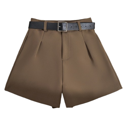 Lovito Women Casual Plain Button Shorts LNE29232 (Brown)