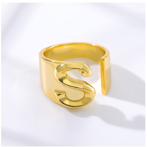 Maxzone Fashion Adjustable Open Gold Initial Rings For Women Stainless Steel A-Z Letter Ring Ladies Meaningful Wedding Jewelry Gift S