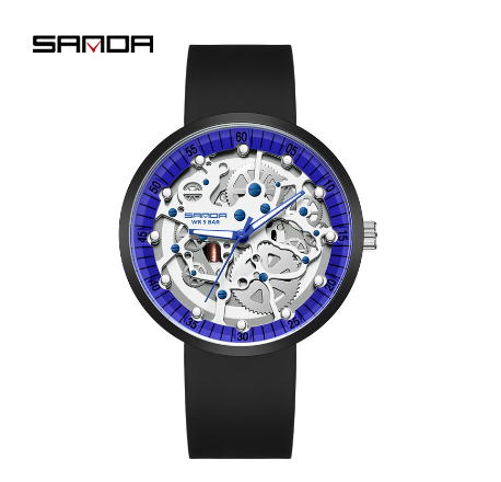 Sanda Trendy Energetic Fashionable Simple Luxurious Drop Resistant Waterproof Stone Rock Watch BLACK BLUE