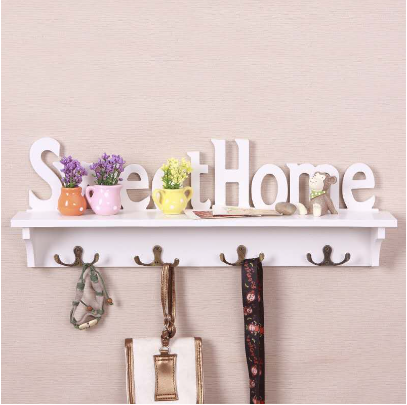 Wooden Wall Mounted Hook With Shelf Keyboard Home Decor