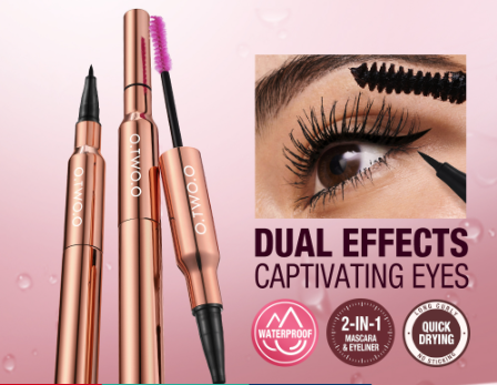 O.TWO.O 2 In 1 Mascara Eyeliner Waterproof Black Matte Long Lasting Thicker Curlier Eye Cosmetics