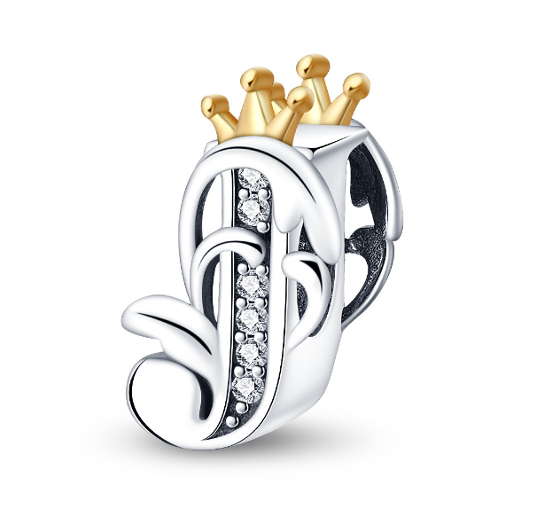 2023 New Pandora Charm 925 Sterling Silver 26 A-Z Letters With Beards Crown Letter Pendant Suitable J