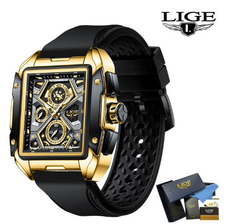 LIGE Official Watch Men Sport Waterproof Luminous Watches Chronograph Quartz Automatic Date Wrist Watch GOLD BLACK