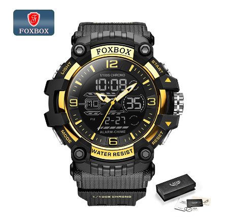 OXBOX New Fashion Digital Watches Men Big Dial Dual Display Outdoors Waterproof Sport Luminous Silicone Watch GOLD