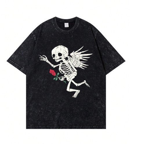 ANDREILEE Men's Casual Printed Washed T-Shirt Unisex Round Neck Short Sleeve Tee