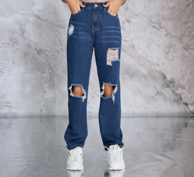 Lovito Women Ripped Washed Pocket Jeans LBE02092 Blue